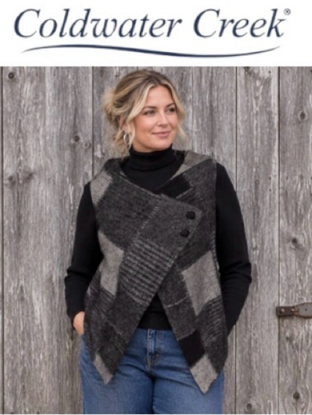 XL Coldwater Creek Gray and Black Wool Blend Patchwork Asymmetrical Vest